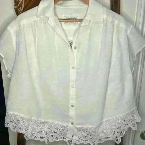 AMERICAN EAGLE OUTFITTERS Women’s Oversize White Lace Button Down Shirt Size S - Picture 2 of 6